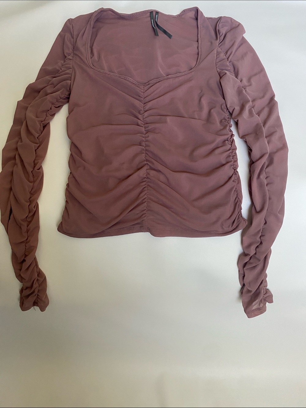 Anthropologie Ruched Long-Sleeve Scoop Neck Top - Mauve. New